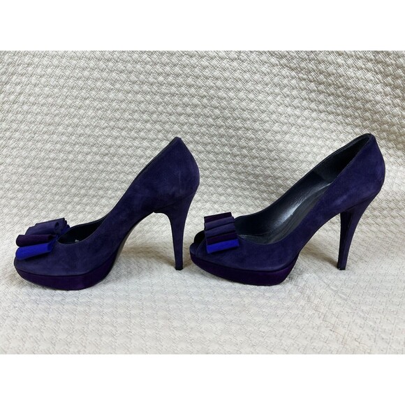 Stuart Weitzman Peep Toe‎ Heels Moda Suede Platform Bow | New No Box | Size 10 - Picture 2 of 13